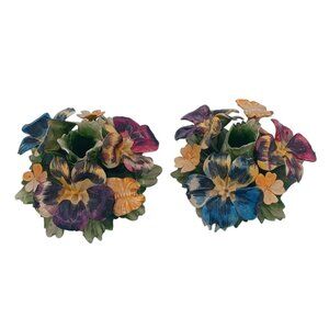 Vintage 1950s Capodimonte Candle Holders With African Violets & Butterflies Flor